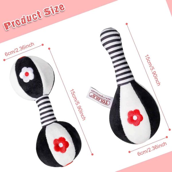 BUBABOX Baby Dumbbell Toy Rattle Set Black and White Soft Rattles for Baby Newborn Baby Toys 0 3 6 9 12 Months Boys Girls Gifts - Image 2